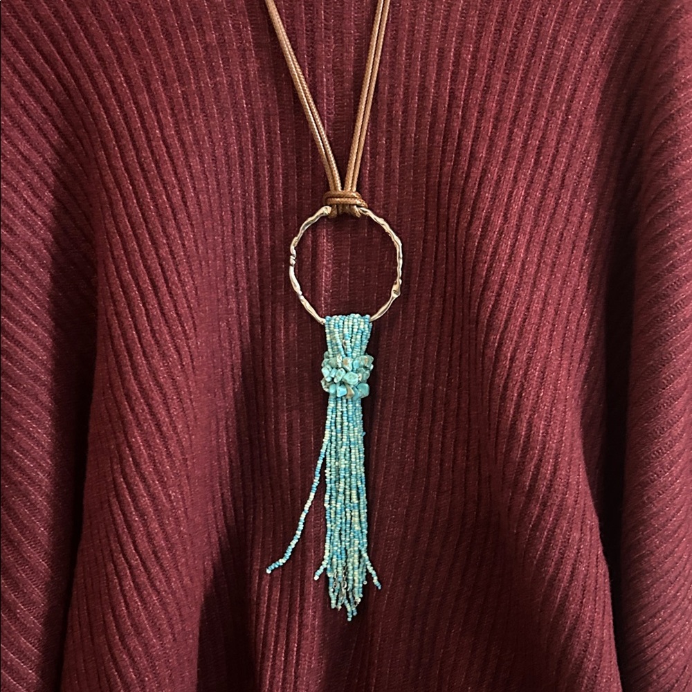 Turquoise Beaded Necklace with Silver Accents